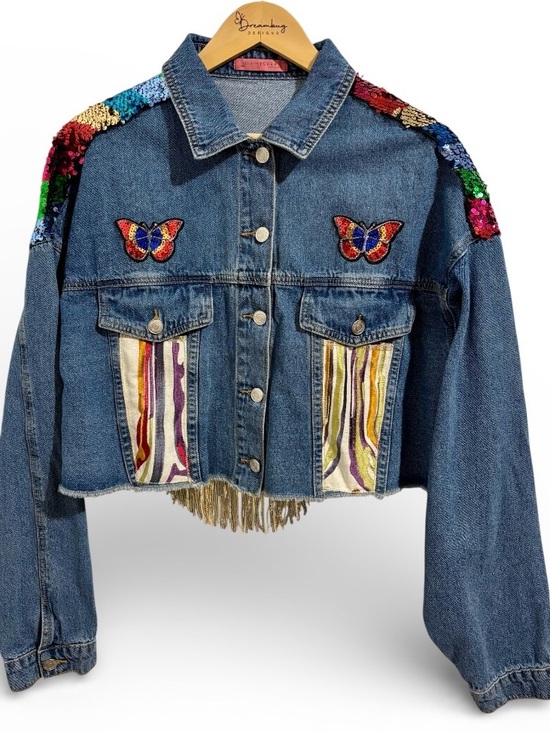 Signature8 Jackets & Blazers - Phish Inspired Signature8 Blue Denim Jacket with Multicolor Sequin Shoulders